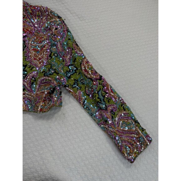 Henri Bendel x Christyne‎ Forti Beaded Sequin Bolero Jacket Colorful Silk 10 NYE - Picture 11 of 15